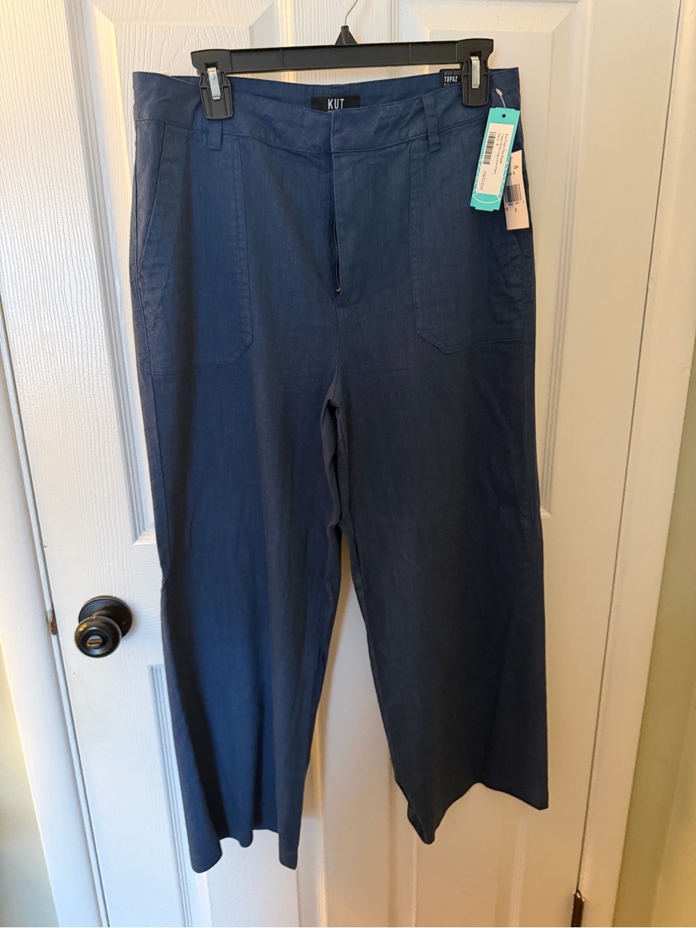 NWT Kut from the Kloth High Rise Topaz Wide-Leg Linen pants in Navy sz 8